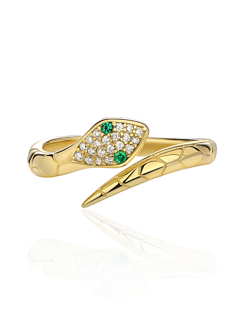 Кольцо в виде змеи из позолоченного серебра с фианитами, 2