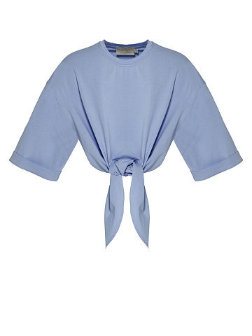 Голубая укороченная футболка с узлом, 1