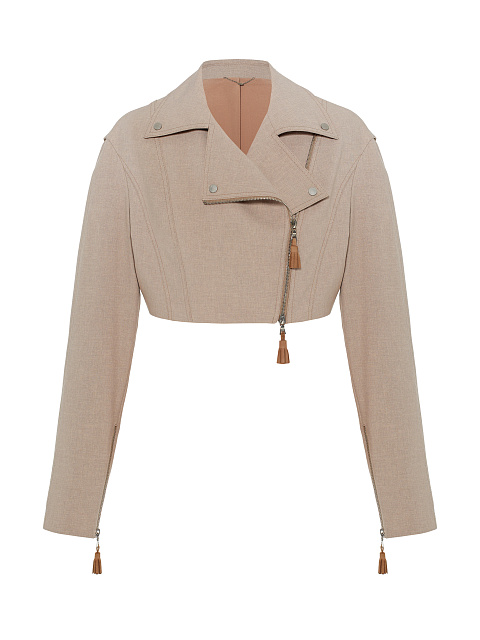 Бежевая укороченная косуха из льна, 1