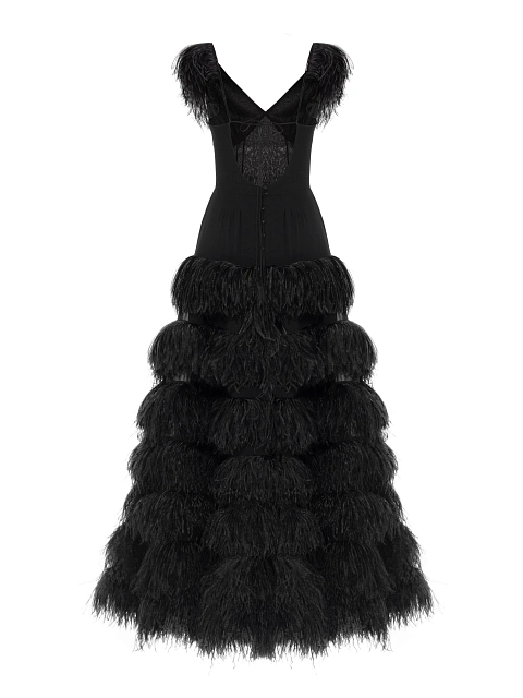 Черное платье-макси из шифона с перьями, 2 Черное платье-макси из шифона с перьями, 2