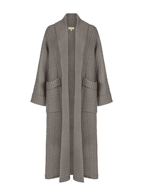 Серо-коричневое вязаное пальто из шерсти мериноса и кашемира, 3