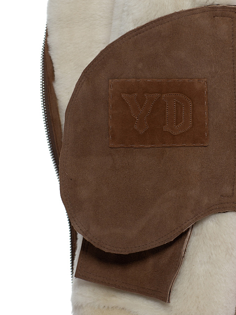 Коричневая объемная дубленка из замши и овчины, 4