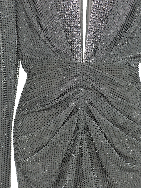 Серое платье-мини из трикотажа в стразах, 3