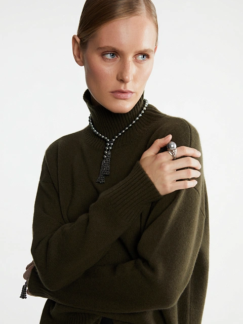 Зеленый кашемировый свитер с высоким горлом, 4