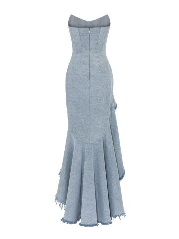 Голубое платье-макси из денима с асимметричным подолом, 2