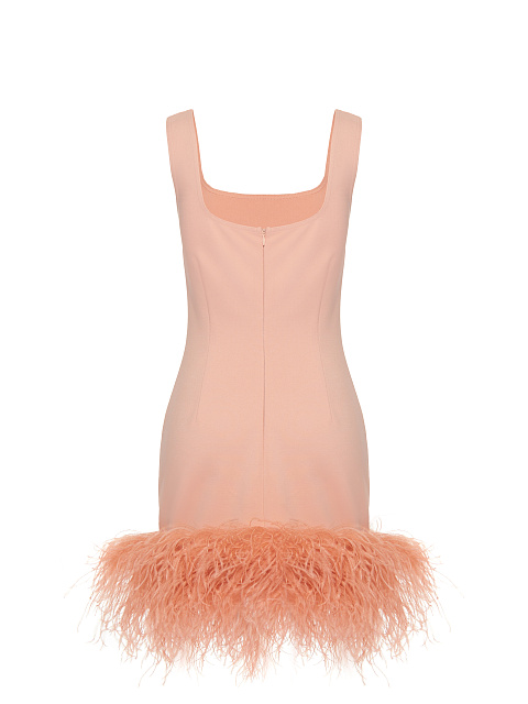 Персиковое платье-мини из джерси с боа по низу, 2