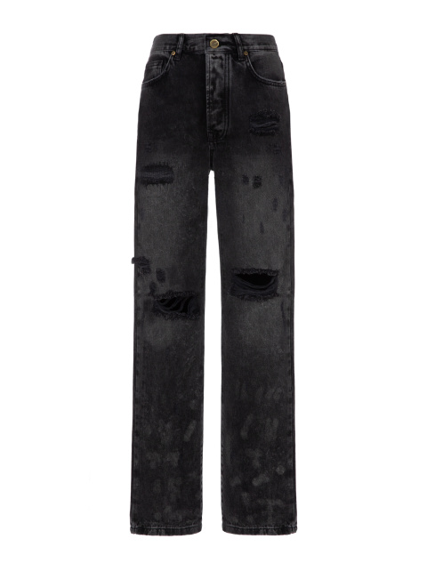 Черные рваные джинсы с разводами, 1