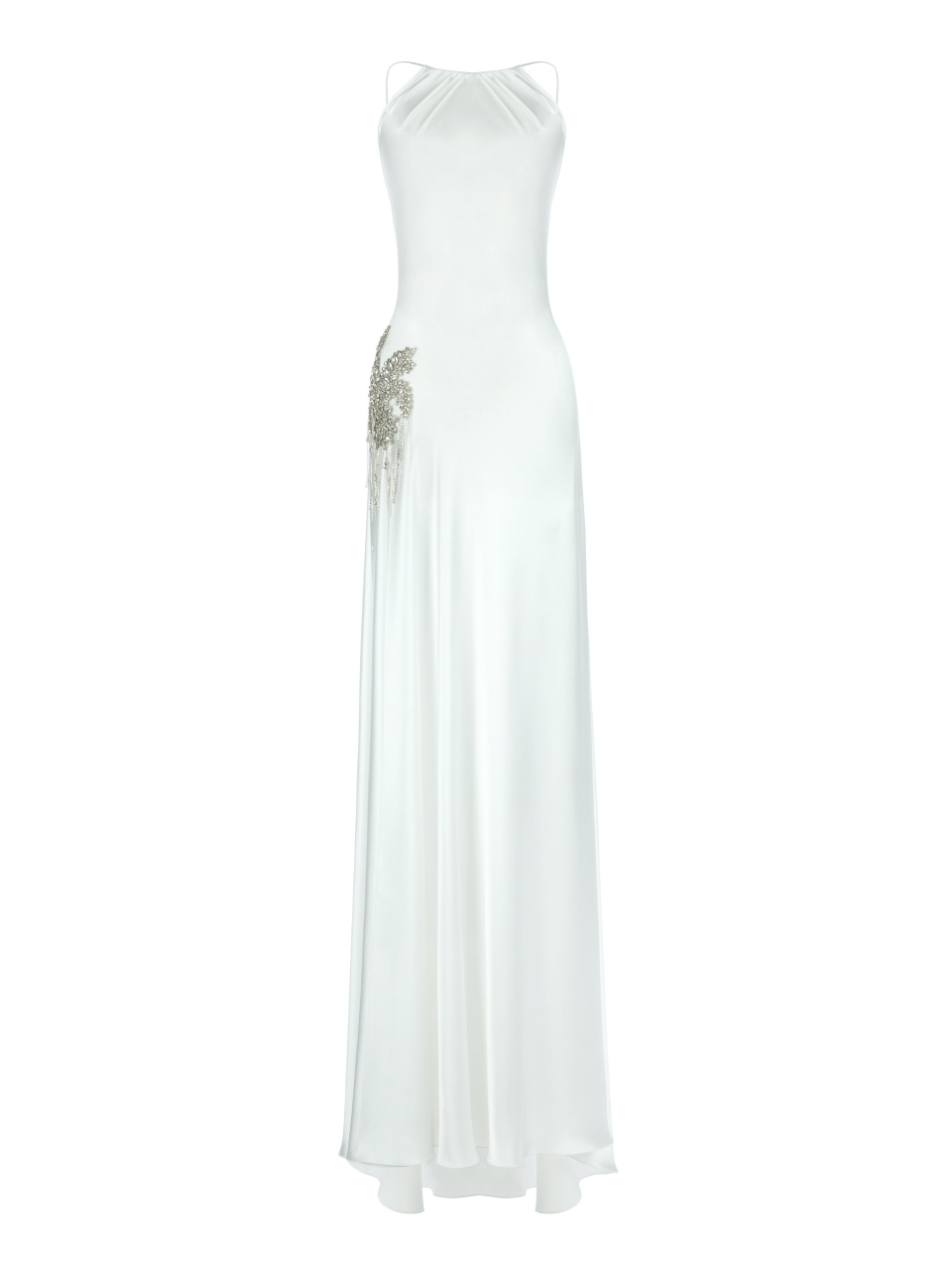 Белое шелковое платье-макси с вышивкой, 1