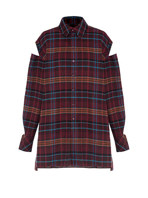 Бордовая рубашка в клетку с разрезами на плечах, 1