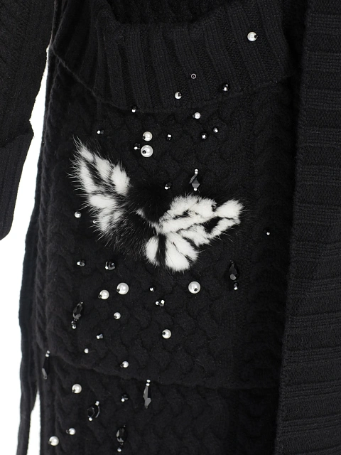 Черное вязаное пальто из кашемира с декором из меха норки, 5