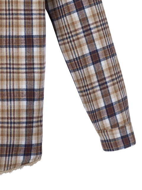 Коричневая рубашка в клетку с подкладкой из искусственного меха, 3