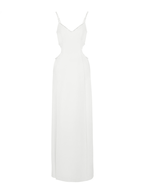 Белое платье-макси с вырезами и стразами, 1