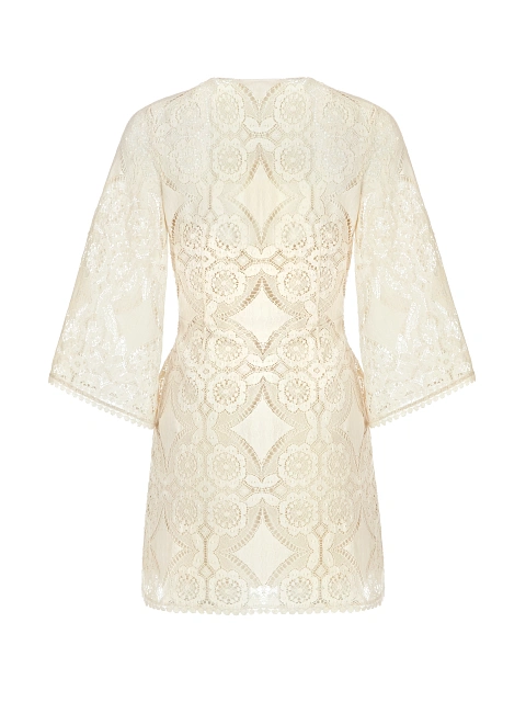 Светло-бежевое кружевное платье-мини на запах, 2 Светло-бежевое кружевное платье-мини на запах, 2