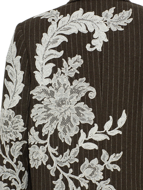 Зеленое пальто из шерсти в полоску с кружевом, 5