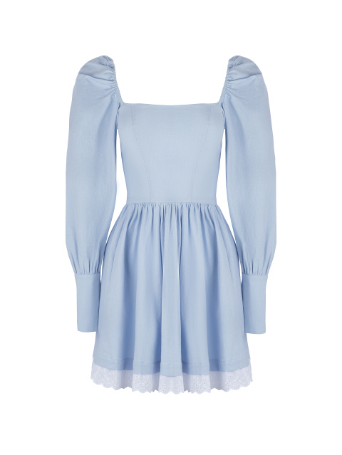 Голубое хлопковое платье с вырезом-каре, 1
