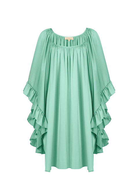 Бирюзовое платье-мини из вискозы с рюшами, 1