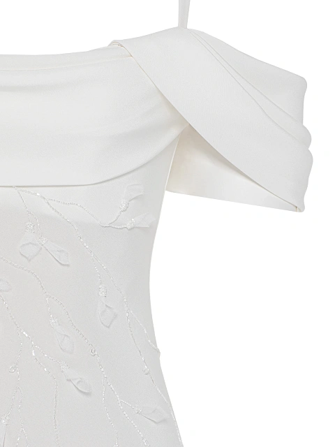 Белое платье-макси из шелка с цветами из бисера, 4