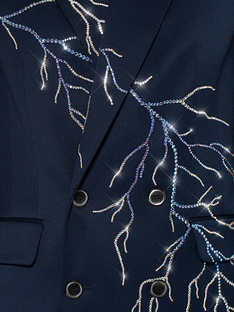 Синий костюм-тройка из шерсти со стразами, 6 Синий костюм-тройка из шерсти со стразами, 6