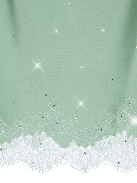 Зеленый шелковый топ с кружевом и стразами, 3