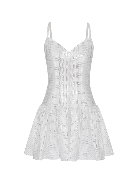 Серебристый комплект из платья-мини и рубашки в пайетках, 4