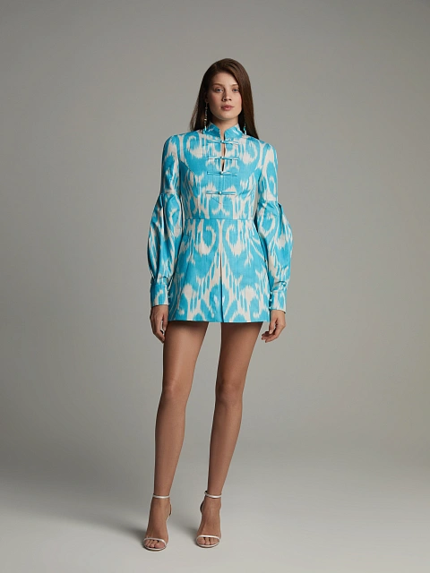 Голубое платье-мини из хлопка с принтом, 5 Голубое платье-мини из хлопка с принтом, 5