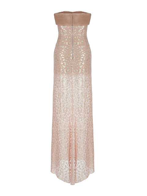 Розовое платье-макси с отделкой из меха норки, 2