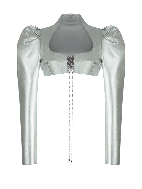 Серебряное укороченное болеро из кожи, 1 Серебряное укороченное болеро из кожи, 1