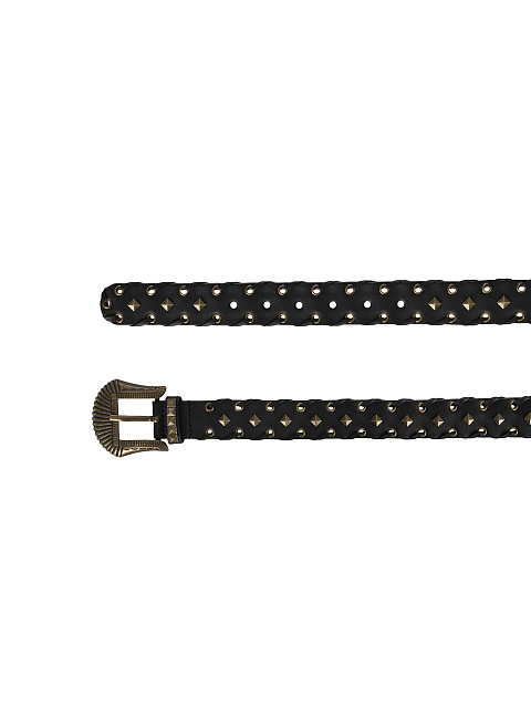 Черный кожаный ремень с отделкой из клепок и люверсов, 2