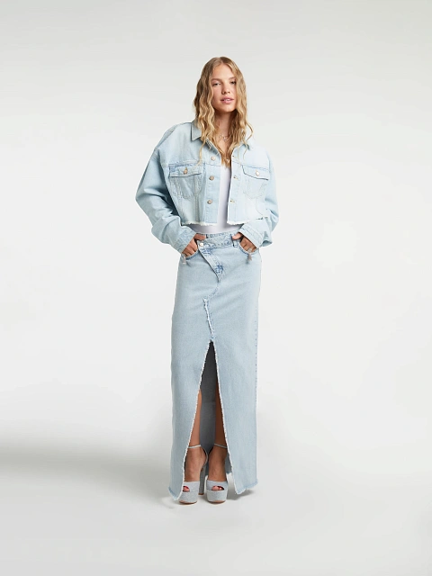 Голубая юбка-макси из денима с разрезом, 2