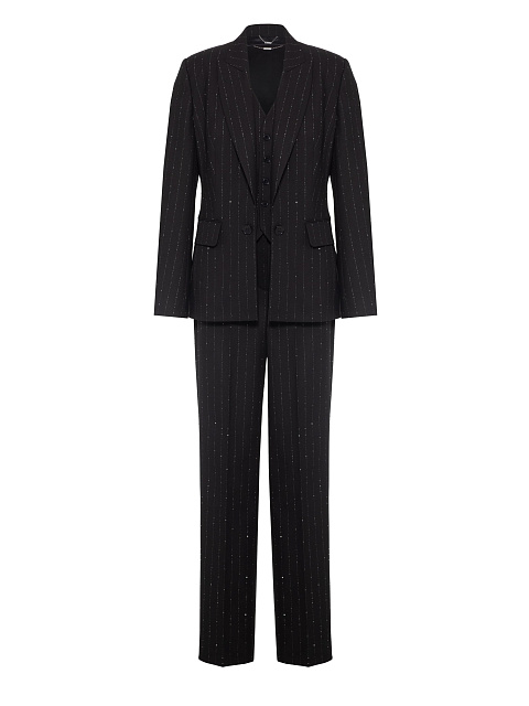 Черный костюм-тройка в полоску со стразами, 2