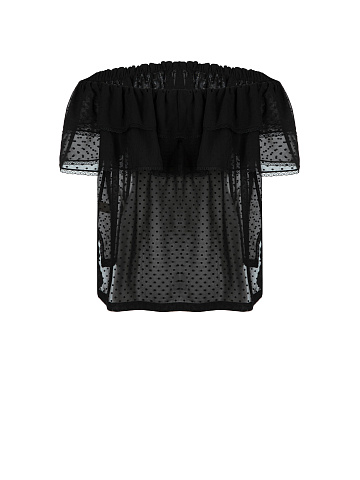 Черный шифоновый топ с открытыми плечами, 2