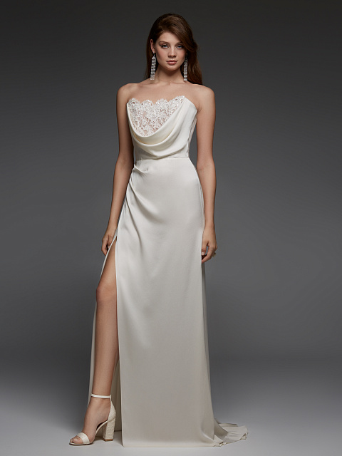 Белое платье-макси из шелка с кружевом, 5