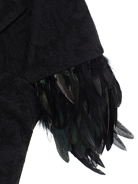 Черное платье-макси из жаккарда с перьями, 10