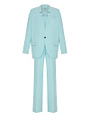 Костюм тройка из голубой костюмной ткани,жакет двуборт.без лацканов,корсет,брюки с шлицами