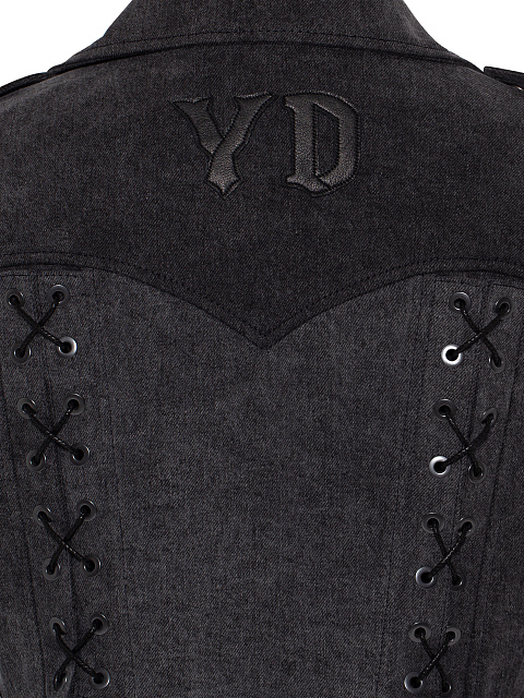 Серая косуха из денима с декоративной шнуровкой, 4