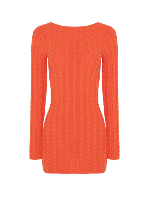 Оранжевое вязаное платье-мини с открытой спиной, 1