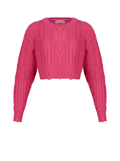 Укороченный ярко-розовый свитер с косами, 1