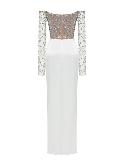 Белое платье-макси из шелка с кристаллами, 2