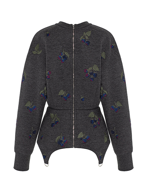 Серый свитшот с баской и вышивкой в виде ежевики, 2