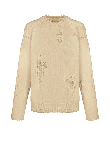 Бежевый хлопковый свитер с дырками, 1