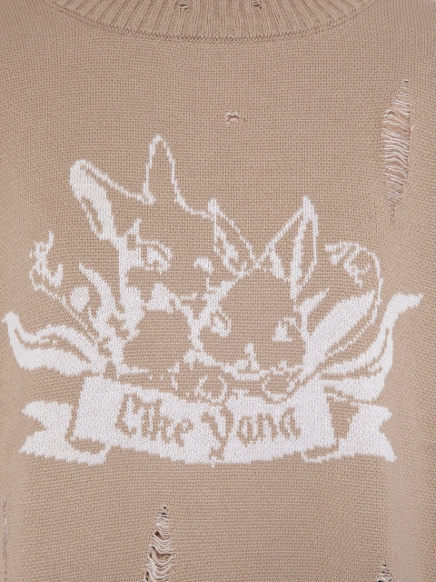 Бежевый свитер из хлопка с принтом и дырками, 3 Бежевый свитер из хлопка с принтом и дырками, 3