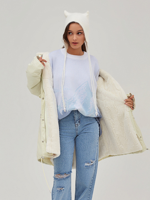 Бело-голубой свитер с рисунком в виде гор, 7