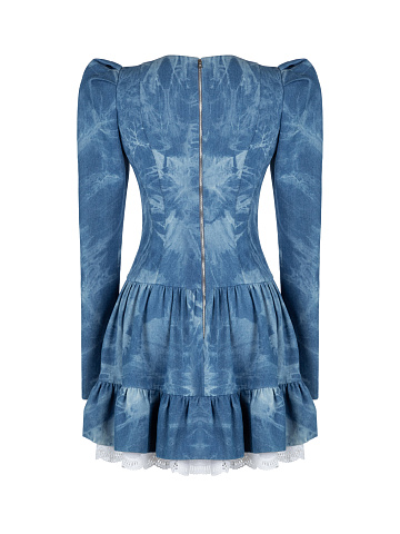 Синее платье-мини из денима с разводами в технике Tie-Dye, 2