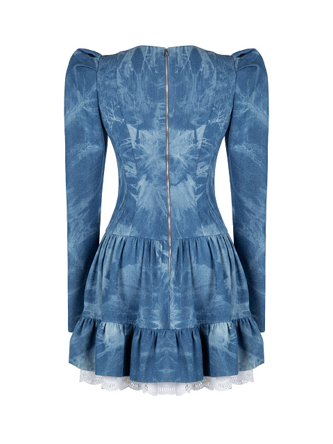 Синее платье-мини из денима с разводами в технике Tie-Dye, 2