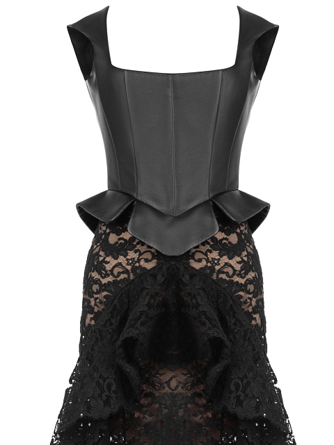 Черное кожаное платье-макси с кружевом, 3