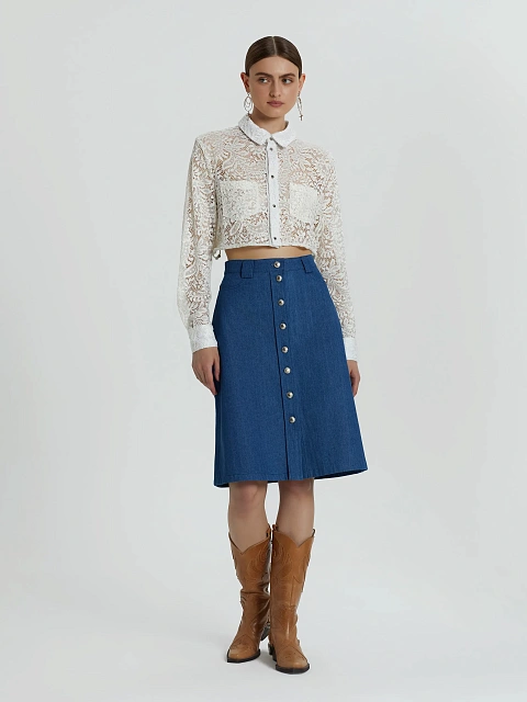 Синяя юбка-миди из денима, 2 Синяя юбка-миди из денима, 2