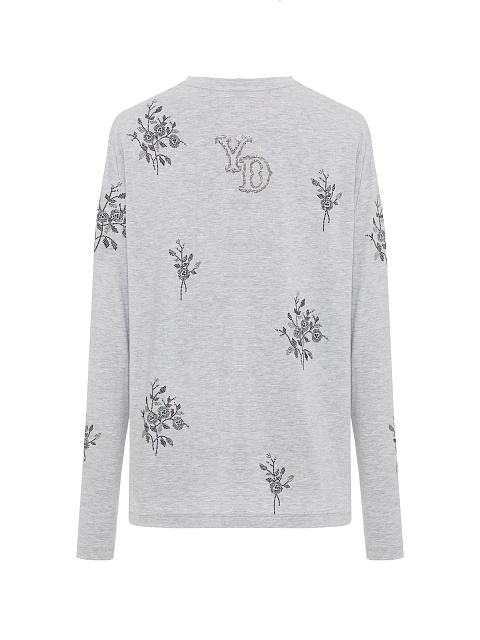 Серый хлопковый лонгслив со стразами, 2