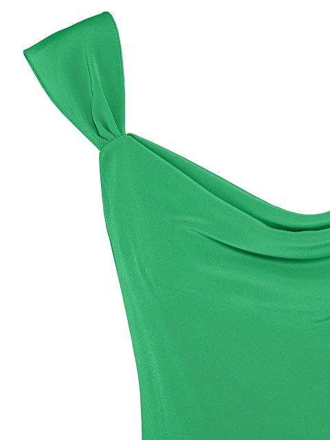 Зеленое платье-миди из шелка с асимметричной юбкой, 3