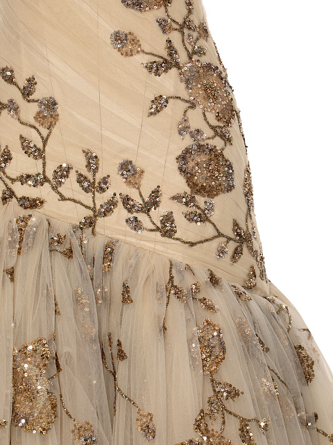 Бежевое асимметричное платье-макси из сетки с вышивкой, 4 Бежевое асимметричное платье-макси из сетки с вышивкой, 4