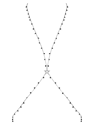 Нательная цепь из серебра с черными фианитами и подвеской в виде звезды, 1